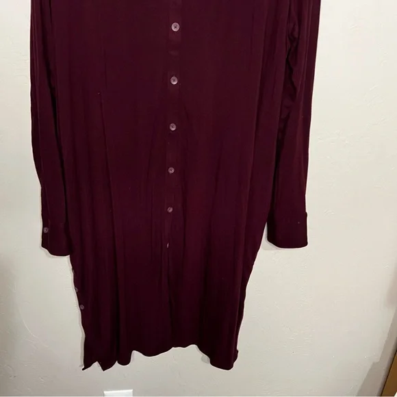 Universal Standard Sally Long Sleeve Burgundy Button Down JerseyKnit Shirt Dress - Picture 4 of 10